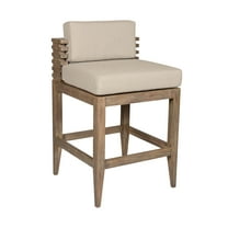 Vivid Outdoor Patio Bar Stool in Light Eucalyptus Wood with Taupe  Cushions
