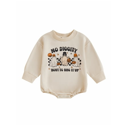 

Bmnmsl Baby Halloween Romper Long Sleeve Crew Neck Letter Print Bodysuit