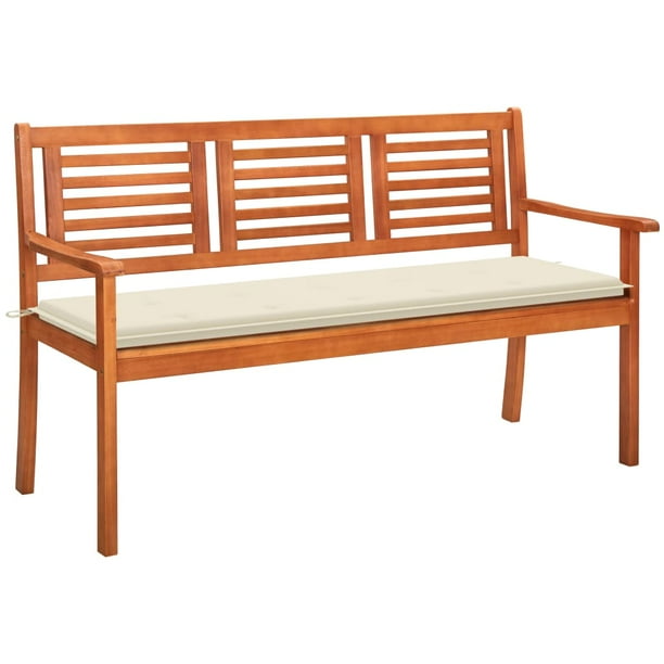 3Seater Patio Bench with Cushion 59.1" Solid Eucalyptus Wood Outdoor