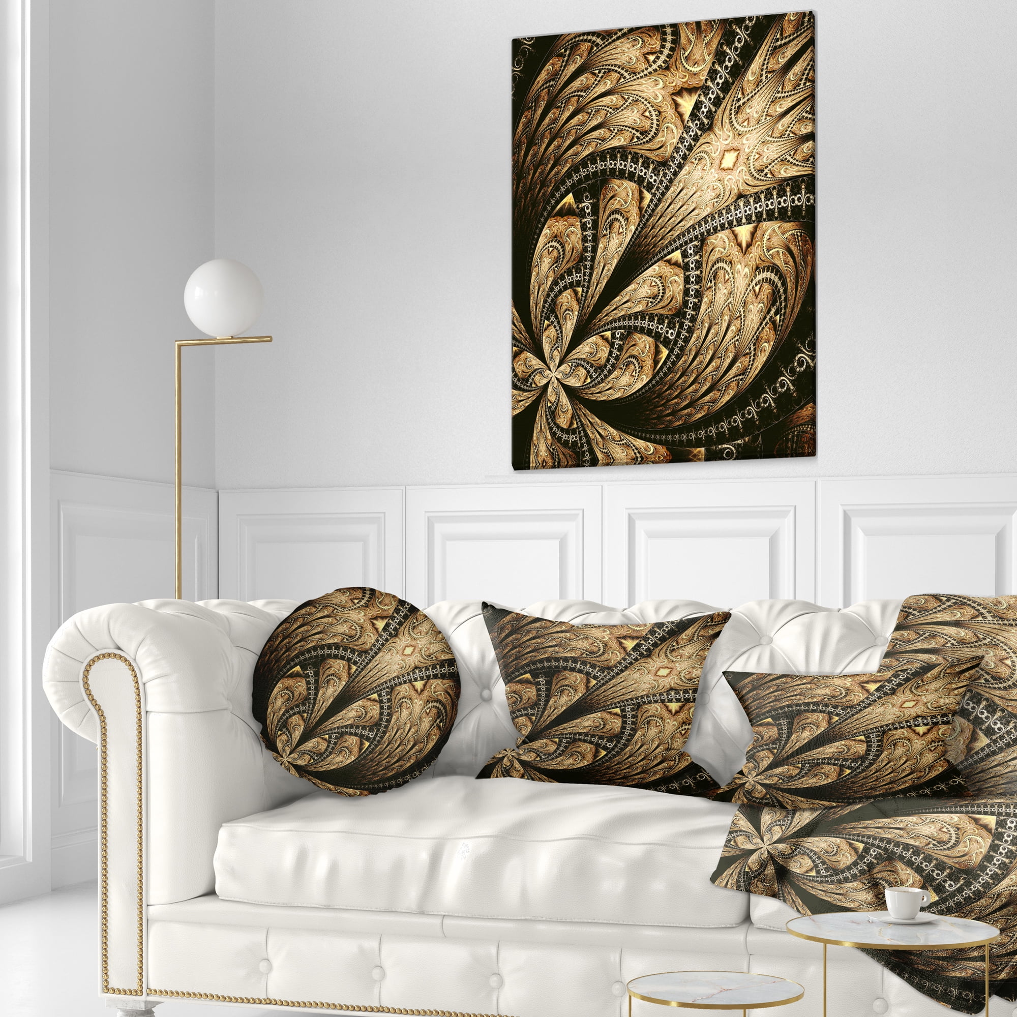 Designart 12" x 20" Contemporary and Modern Black Fractal and Flower Polyester Throw Pillow