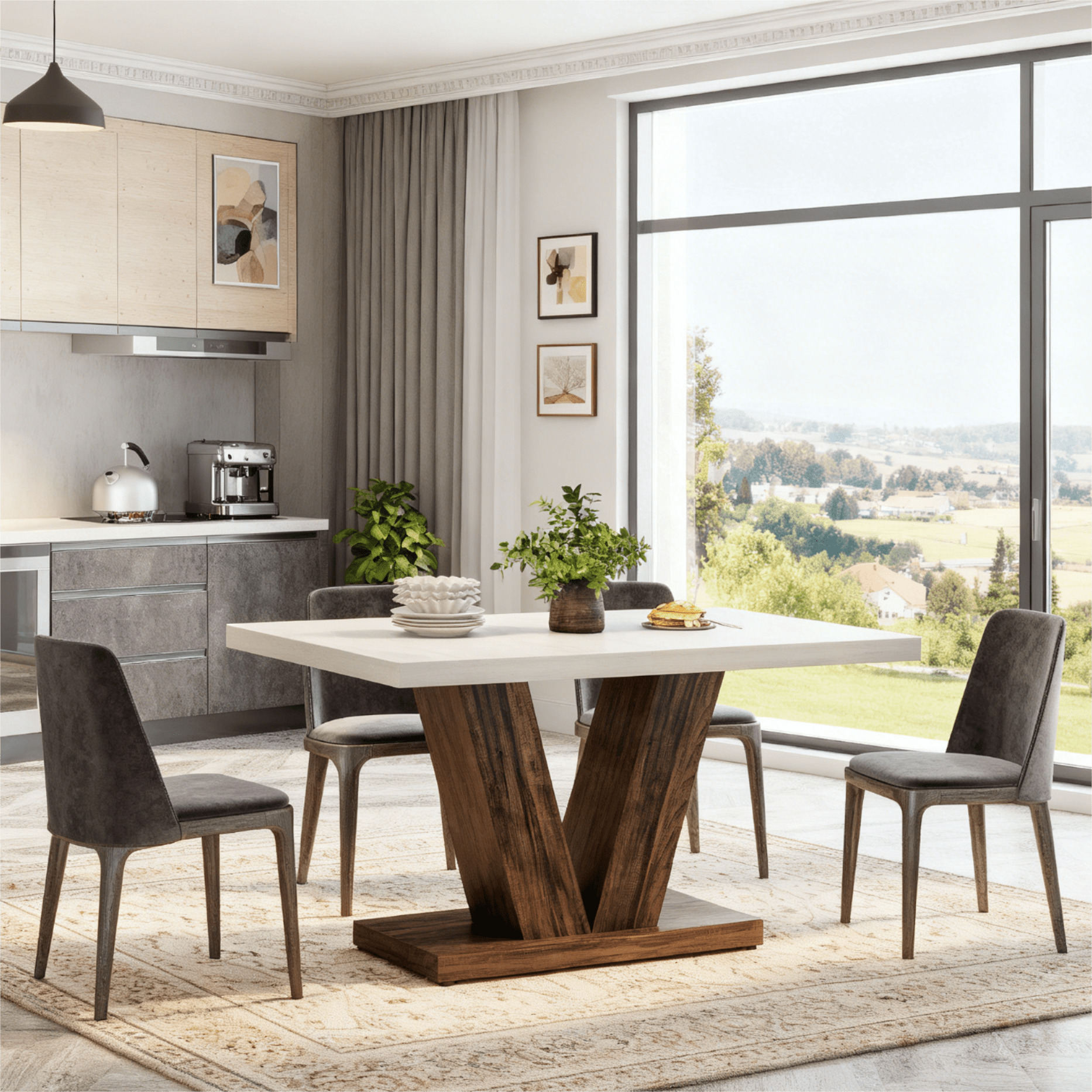 Fnova 47.24" Rectangular Farmhouse Dining Table, Wood Coffee Table for 4 People, Modern Kitchen Table for Dining Room, White Brown (Chairs Not Included)