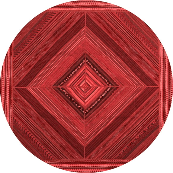 Ahgly Company Indoor Round Abstract Red Contemporary Area Rugs, 8' Round