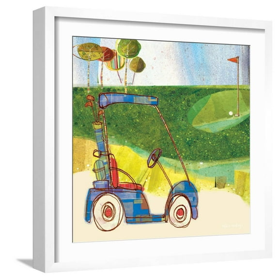 Art.com Golf Cart in Blue Art Print by Robbin Rawlings, White Frame Wall Art, 21" x 21"
