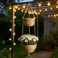 thumbnail image 5 of Double Layer Hanger Woven Hanging Home Garden Indoor 2 Tier Hanging Planter (3 Syles) Flower Pots 9.8" x 9.8" x 6.3", 5 of 6