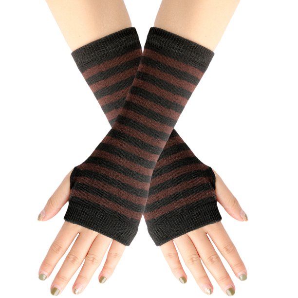 Namzi Guantes sin dedos, guantes sin dedos con orificio para el pulgar, guantes sin dedos cálidos de invierno, guantes elásticos de medio dedo para hombre - Negro/Marrón