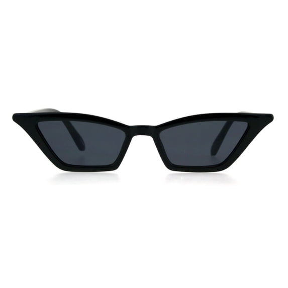 Womens Mod Plastic Narrow Cat Eye Sunglasses All Black