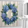thumbnail image 4 of Blue Hydrangea Wreath Fabric Shower Curtain Linen Background Washable Shower Curtains for Bathroom, Waterproof Bath Curtain with Hooks Home Decor 72x72in, 4 of 8