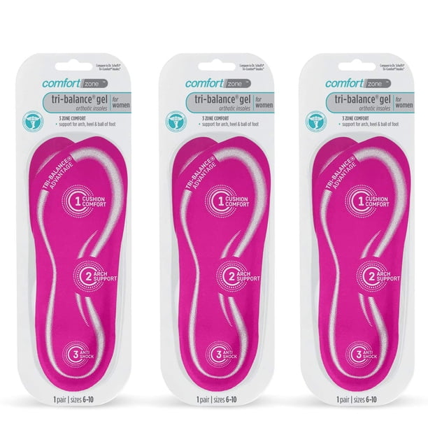 Plantillas ortopédicas Comfort Zone Tri-Balance Gel para mujer