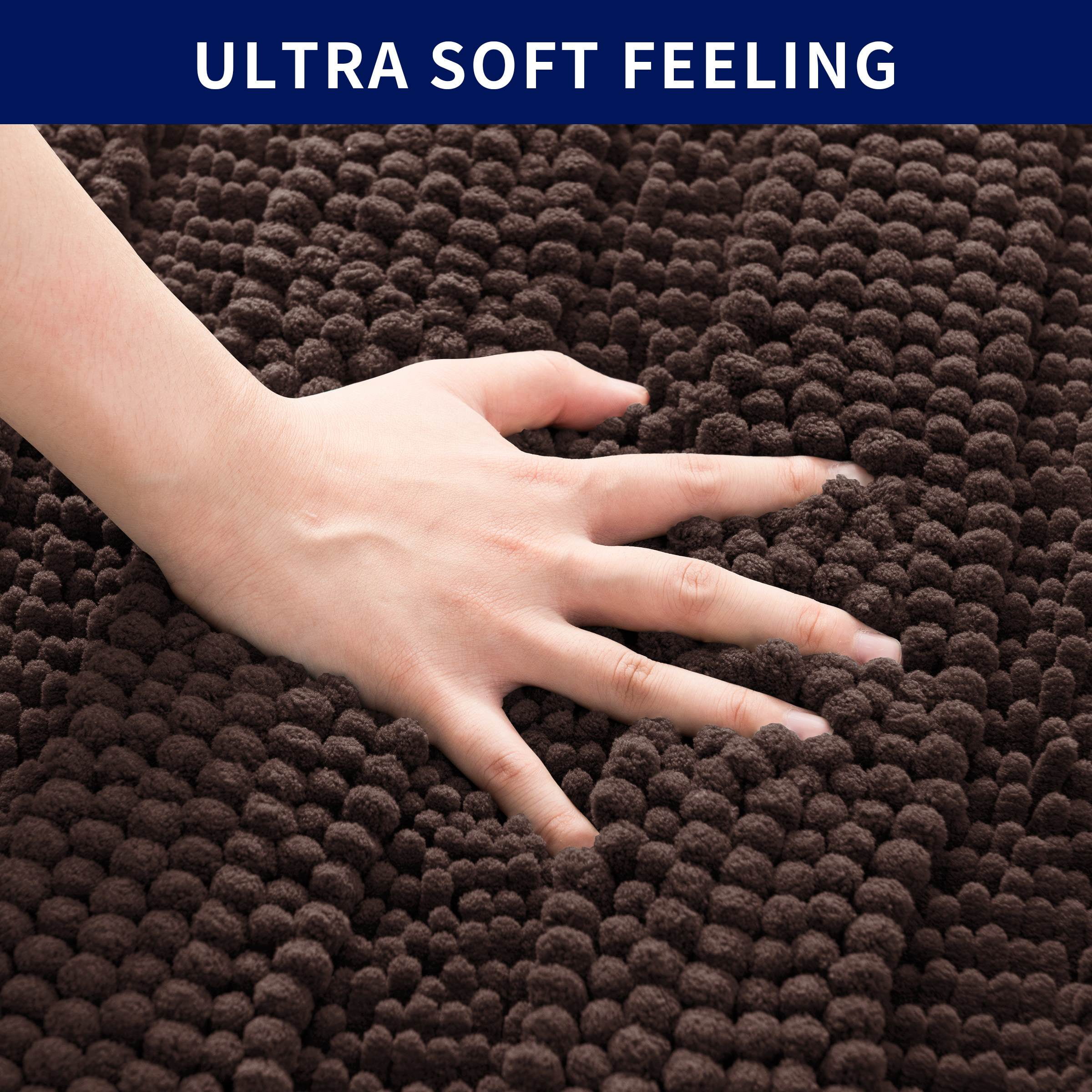 Subrtex Bathroom Rugs Non-Slip Chenille Soft Striped Plush Bath Mat (Chocolate, 20"x32")