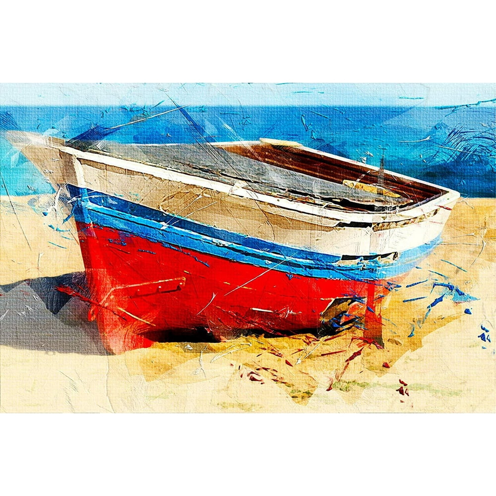 Boat on a Beach Painting Picture on Stretched Canvas, Wall Art D?cor ...