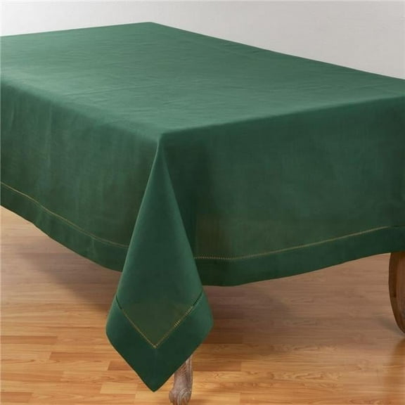 SARO 70 x 180 in. Rectangular Classic Hemstitch Border Tablecloth - Jasper Green