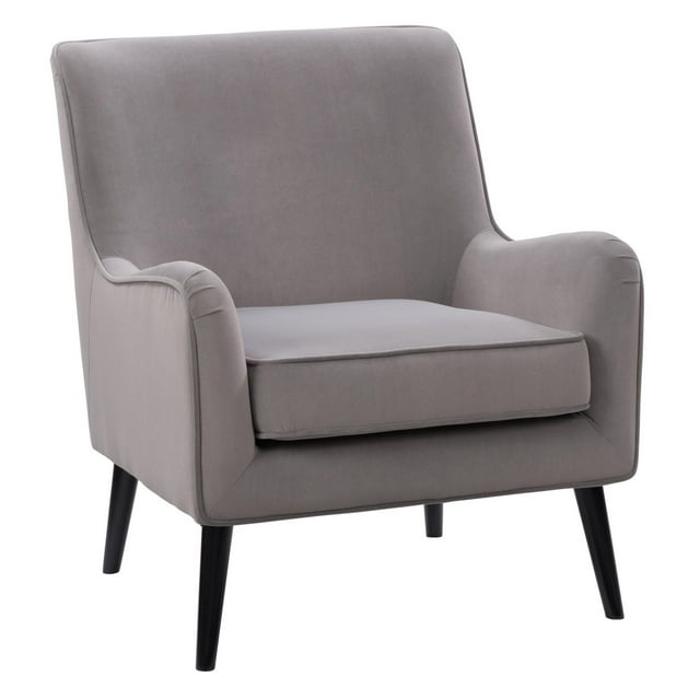 CorLiving Isla modern indoor accent chair upholstered in gray velvet fabric featuring tapered black wooden legs and a cushioned seat.