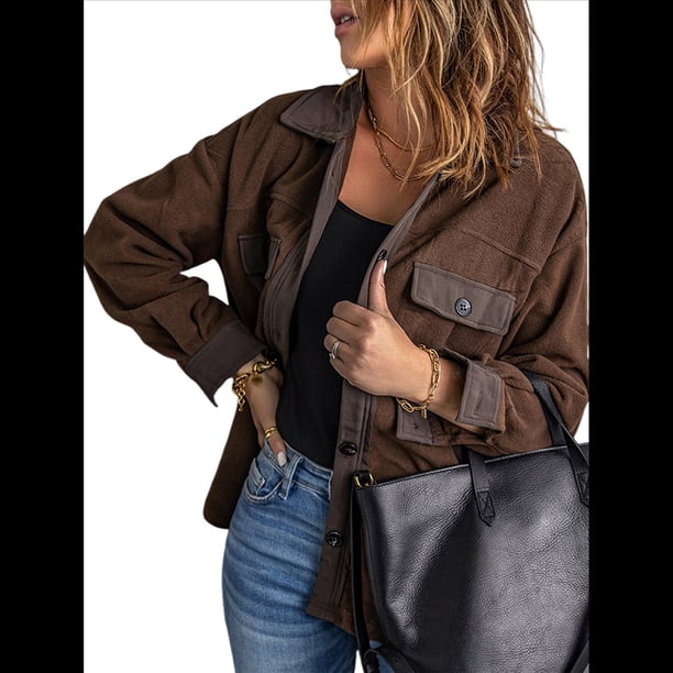 Chaqueta de Mujer de Gran Tamaño con Botones y Larga con Aberturas. Marrón L
