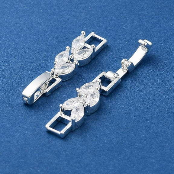 10pcs Brass Fold Over Clasps with Cubic Zirconia Necklace & Bracelet Fold Over Clasp Extender Silver 31mm