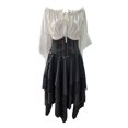 thumbnail image 4 of Rggeeun Halloween for Women Renaissance Women Gothic Dress Corset Dress Fly Sleeve Lapel Collar Ruffle Bow Dress Streetwear Classic,Black,M, 4 of 4