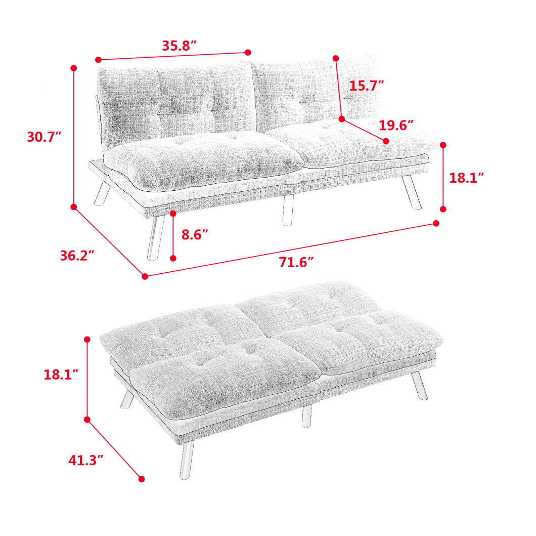 Convertible Armless Sofa Bed,Loveseat Futon Sofa Bed with Metal Legs ...