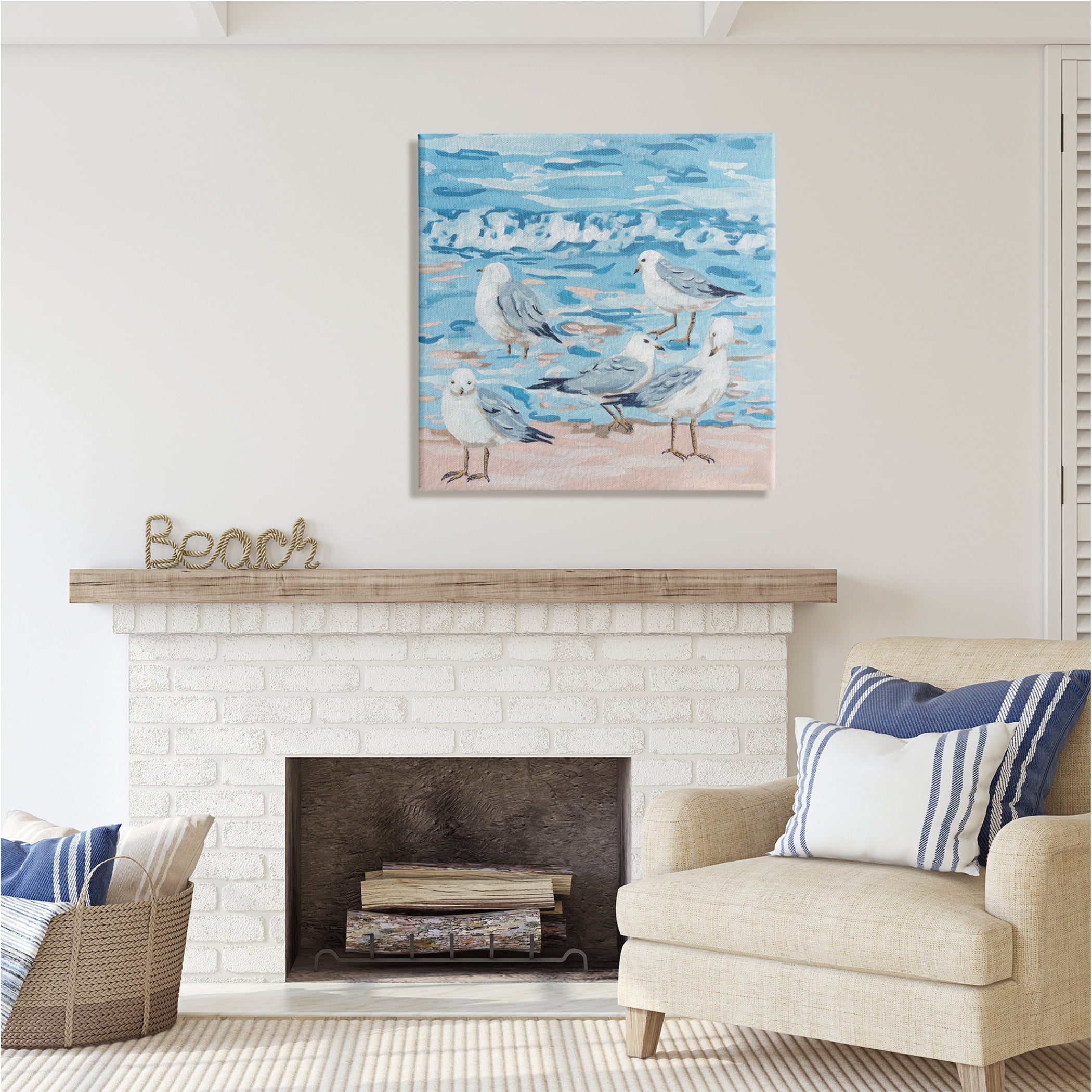 Stupell Industries Seagulls on Beach Shore Animals & Insects Painting Gallery Wrapped Canvas Print Wall Art, 30 x 30