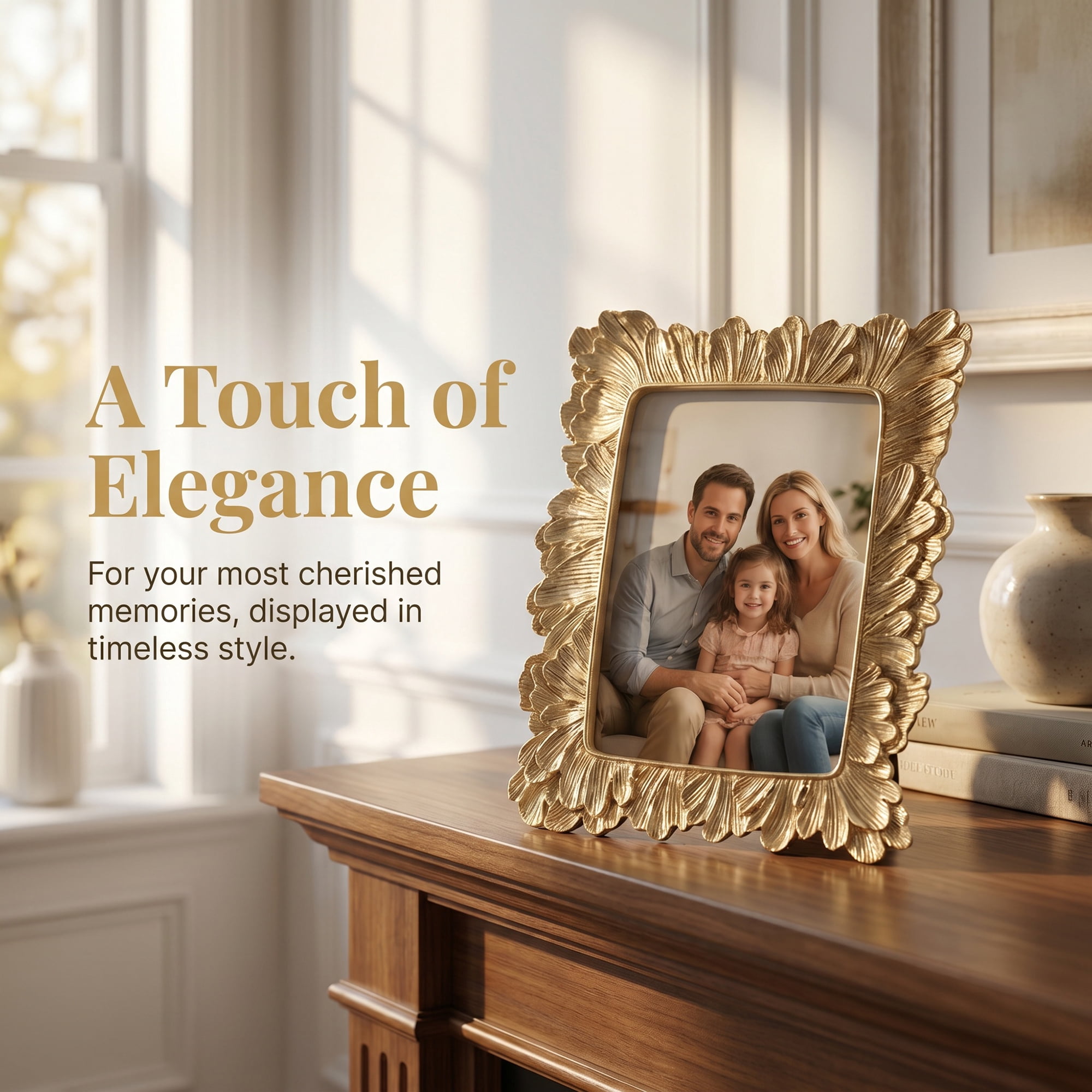 Unique Bargains Palm Leaf Resin Picture Frame for Coastal Home Decor Gold 4" x 6"