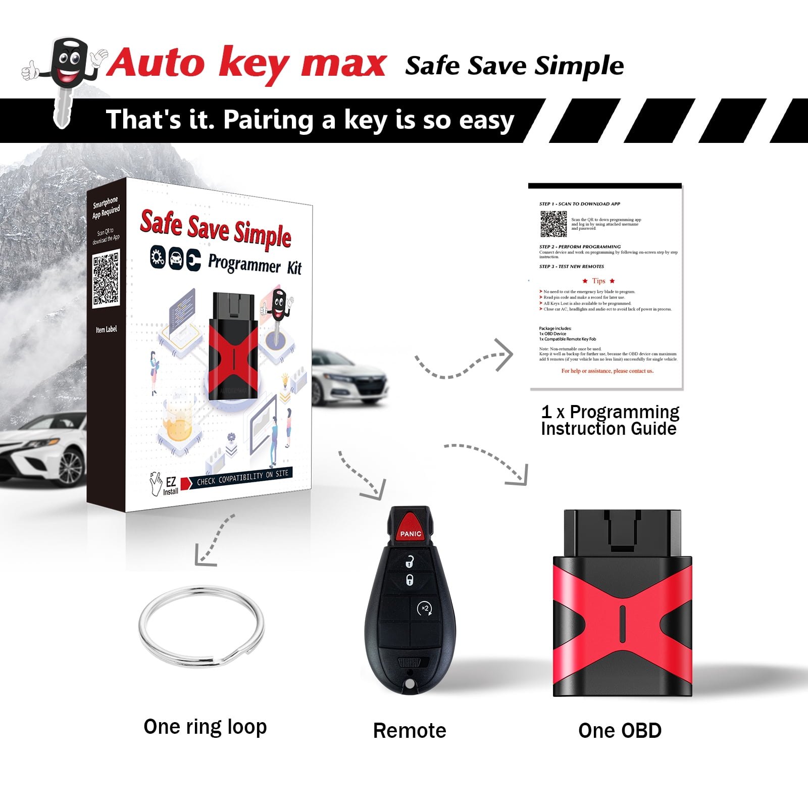 Replacement Smart Key Fob with DIY Setup Tool Compatible for 2011-2013 Dodge Durango , 2008-2016 Dodge Grand Caravan, 2009-2010 Dodge Journey/Charger, Keyless Entry Remote FCCID IYZ-C01C
