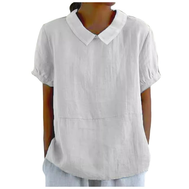 TINZ T-Shirt Rétro Mode Femme Couleur Unie Ample Col Rabattu T-Shirt Court Manches Longues T-Shirt Manches Longues Femme Course T-Shirt Manches Courtes Femme T-Shirt Été Athlétique Femme