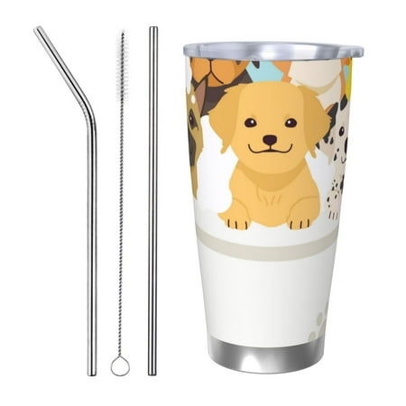 

Cauagu Cute Dog In Bathtub Pattern 20oz Tumbler Stainless Steel Vacuum Insulated Tumbler with Lid Durable Insulated Coffee Mug Thermal Cup with Splash Proof Sliding Lid-Straw Three-piece Set