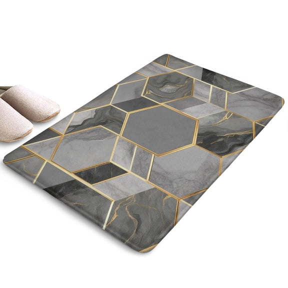 Gray Gold Hexagon Marble Pattern Flannel Non Slip Door Rugs,Washable Door Mats Indoor,Decorative Door Mats,Dirt-Resistant and Absorbent Doormat for Entrance,Bedroom,Kitchen,Bathroom,23.5"x16"
