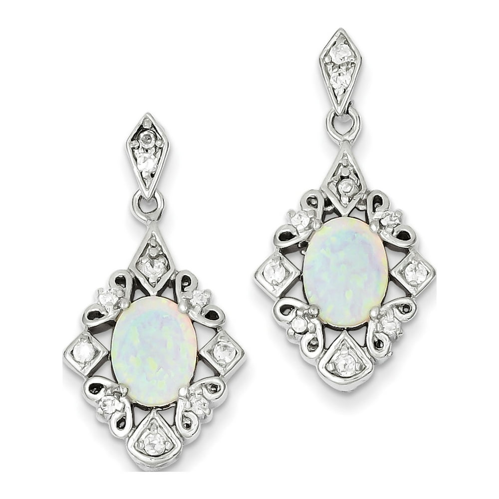 Jewelry by Sweet Pea 925 Sterling Silver Created Opal & CZ (15x30mm