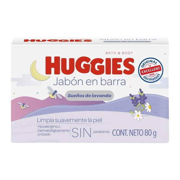 Jabón en barra Huggies sueños de lavanda hipoalergénico 80 g