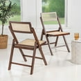 thumbnail image 3 of Theo Mid-Century Vintage Wood Rattan Folding Chair with Adjustable Back, Dark Brown (Set of 2), 3 of 10
