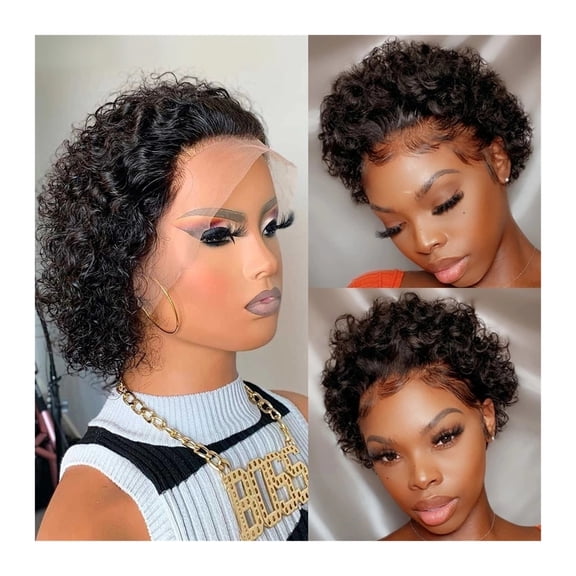 6inches Short Curly Human Hair Wigs Remy Hair 13X1 Transparent Lace Wigs for Women