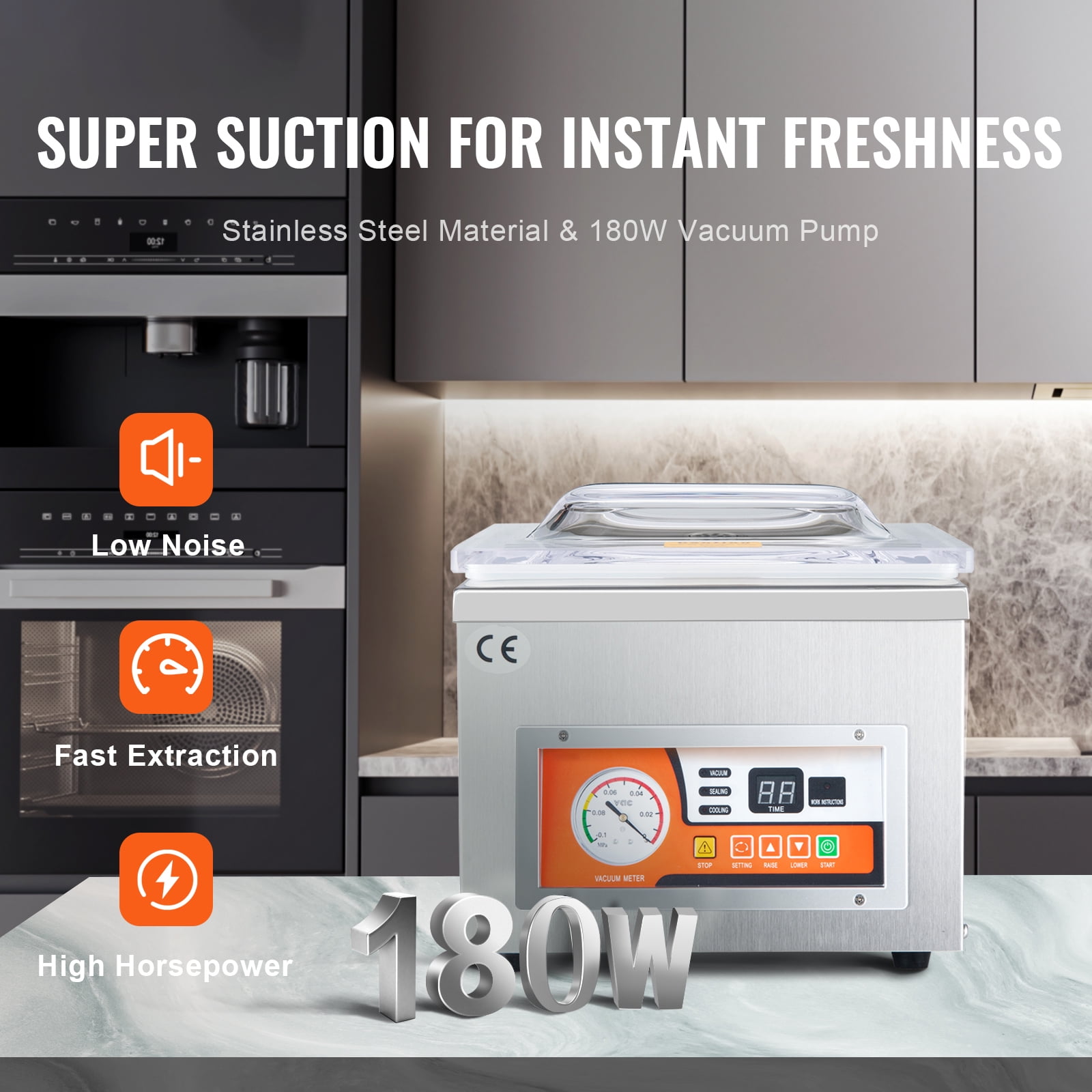 KFFKFF Chamber Vacuum Sealer, 260W Power, Vacuum Packaging Machine for Wet Foods, Meats, Marinades, and More, Compact Design with 10.2-inch Sealing Length