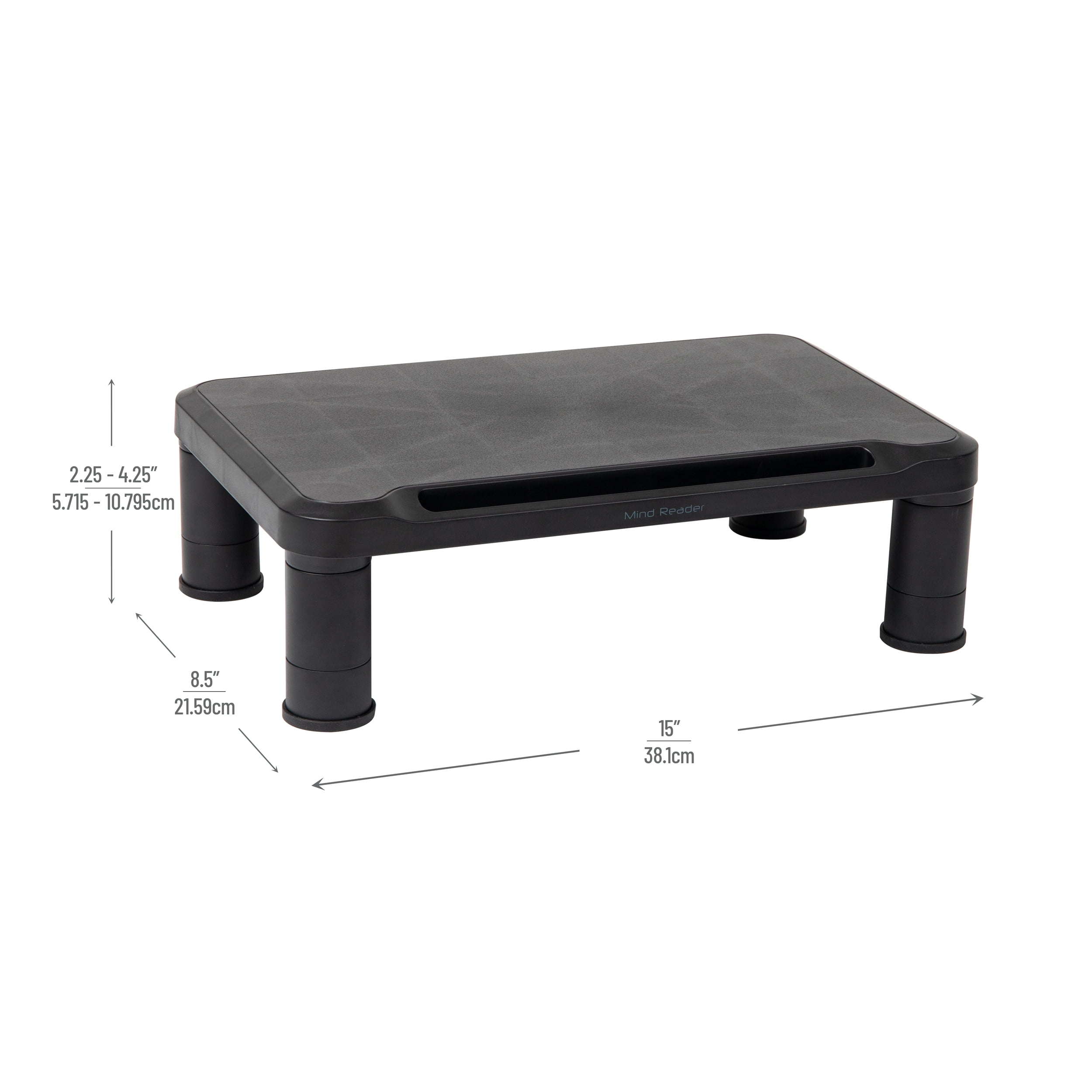 Mind Reader Monitor Stand, Height Adjustable, Laptop, Computer, Riser, Set of 2, Black