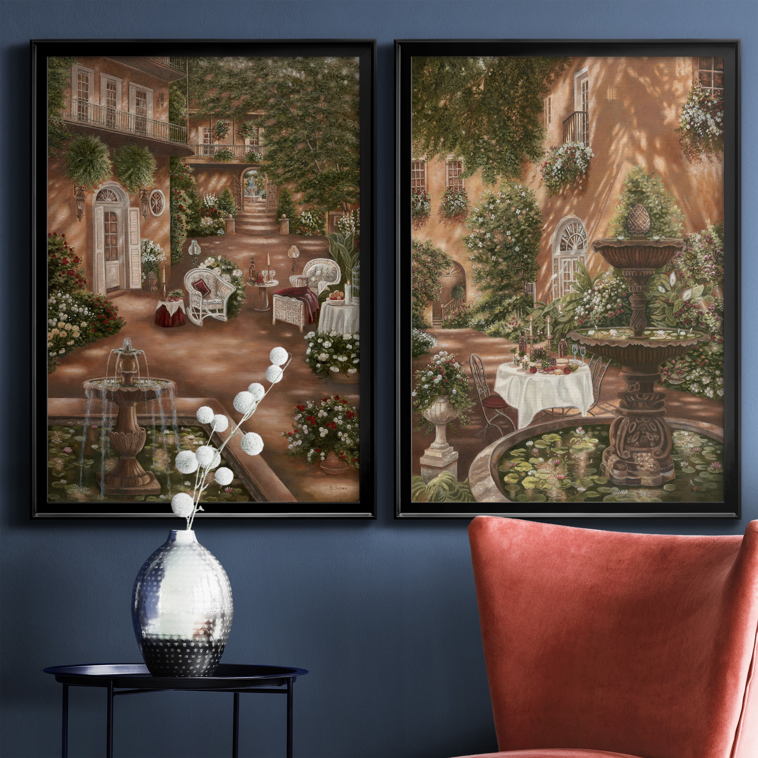2 Piece Set Evening Cocktails I Premium Framed Canvas - Ready to Hang - 26.5 x 36.5 Each - Black Frame