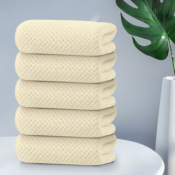 Velvet Towel Set | Soft Absorbent Plain Pineapple Check Design | Multifunctional Face Hand Bath Towel | Thick Durable Lattice Pattern | 35x75cm | Pack of 5 | Quick Drying | Gentle Touch