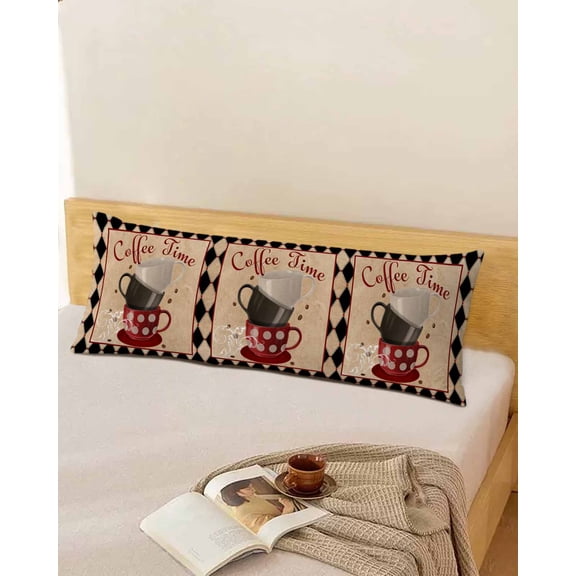 Coffee Time Throw Pillow Cover, Farmhouse Enjoy Vintage Checkered Rectangle Decorative Pillow Case Protector Soft Cushion Cover Lumbar Pillowcase for Couch Sofa Bedroom Car Chair Decor 20x54 Inch