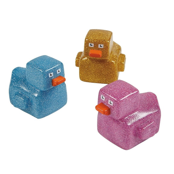 Fun Express 2 1/2" x 1 3/4" Bright Color Glitter Cube Rubber Ducks - 12 Pc.