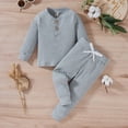 thumbnail image 4 of Douhoow Kids Boys Autumn Clothes Set 2pcs Solid Long Sleeve Button Tops Elastic Waist Pants, 4 of 9