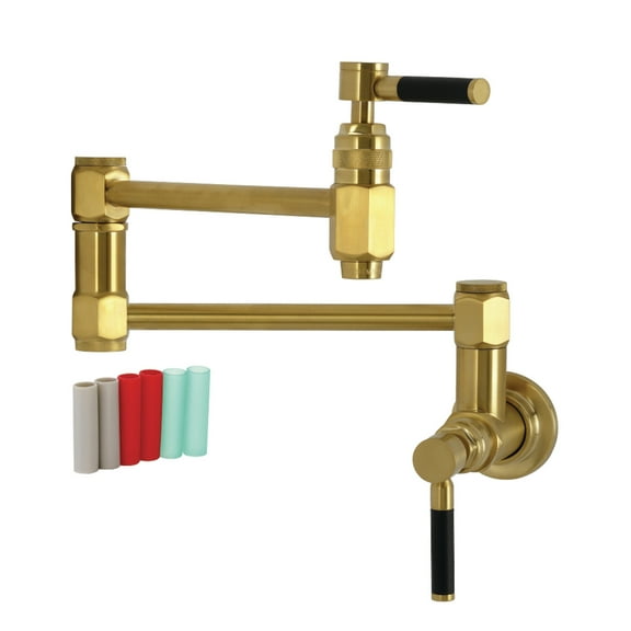 Kingston Brass KS5107DKL Kaiser Two-Handle 1-Hole Wall Mount Pot Filler Faucet in Brushed Brass
