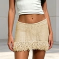 thumbnail image 2 of Unir Women All-Over Hollow Crochet Knit Fringe Mini Skirt Low Rise Elastic Waist Bodycon Beach Club Summer Bottom 1PC S-XL Plus Size Friendly, 2 of 4