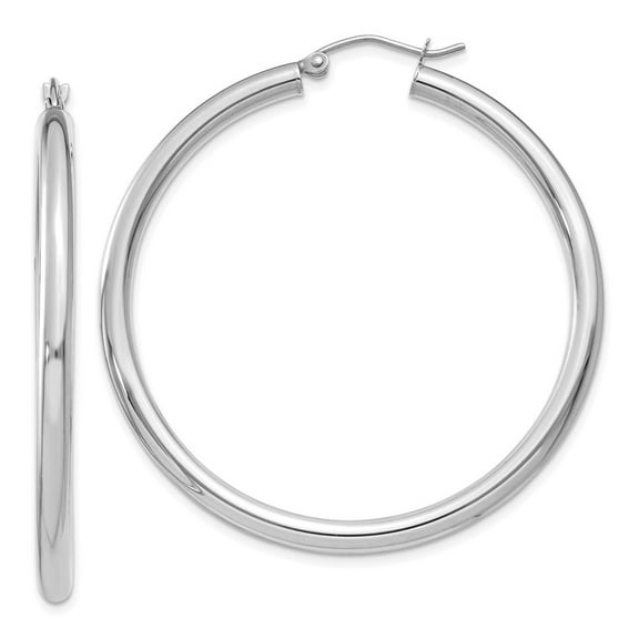 10K White Gold Earring Hoop Women'S 40 mm 3 Polished 3Mm Tube Earrings