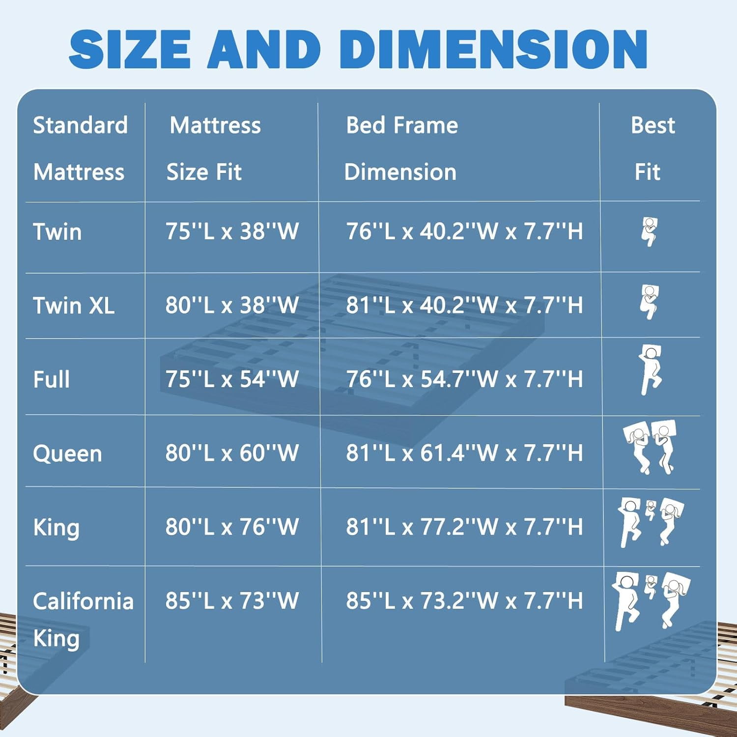 Queen Size Wood Platform Bed Frame, Wooden Bed Frame Without Headboard, Wood Slat Support, No Box Spring Needed, Easy Assembly
