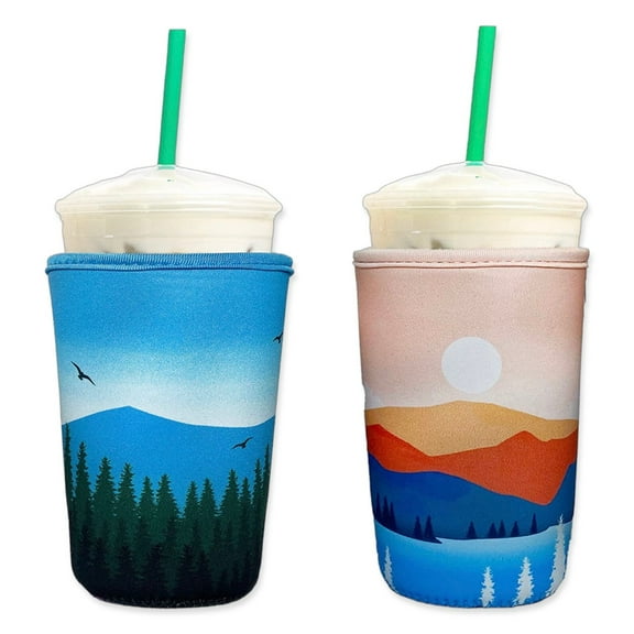 Baxendale and Co 2-Pack Medium (22-24oz) Reusable Neoprene Insulator Sleeve for Iced Coffee or Cold Beverage Cups (Pines Mix)