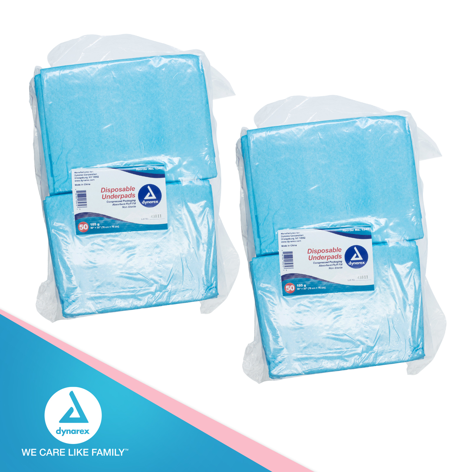 Dynarex Disposable Underpads, Medical-Grade Incontinence Bed Pads to Protect Furniture, 30”x30” (105g), with Polymer, 1 Case of 100 Pads (50 per Box), White