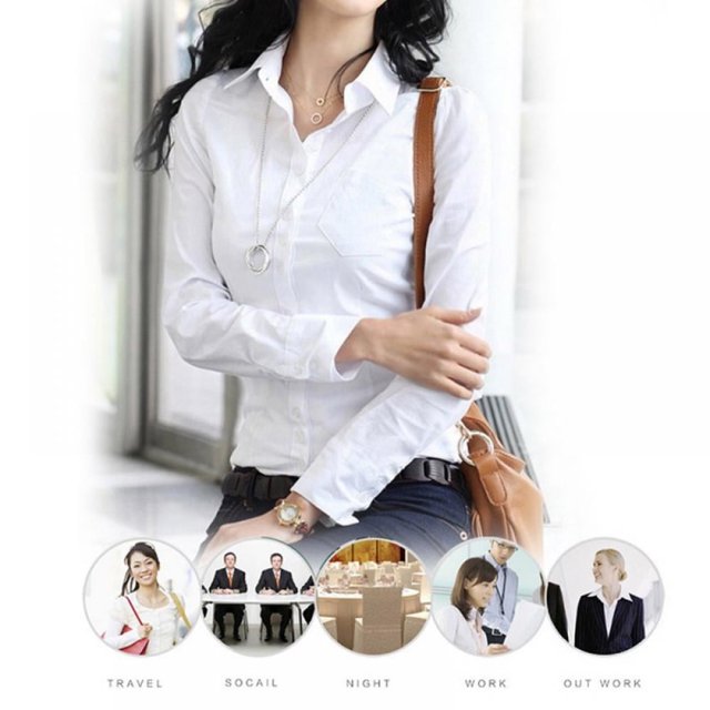 AMERTEER Chemise Slim à Manches Longues pour Femmes, Blouse Formelle, Salopette de Bureau Slim