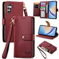thumbnail image 1 of Wallet Case for Samsung Galaxy A54 5G Women Men, Durable PU Leather Magnetic Flip Lanyard Strap Wristlet Zipper Card Holder Kickstand Wallet Phone Case Cover Full Body Protection, Red, 1 of 10