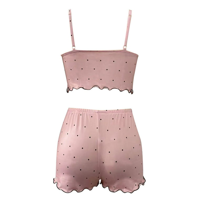 Pajamas Sayhi Women Strap for Dress Shorts and Sleepwear Pink XXL Soft Sleep Loungewear Top Satin Piece Two Pajama Sets