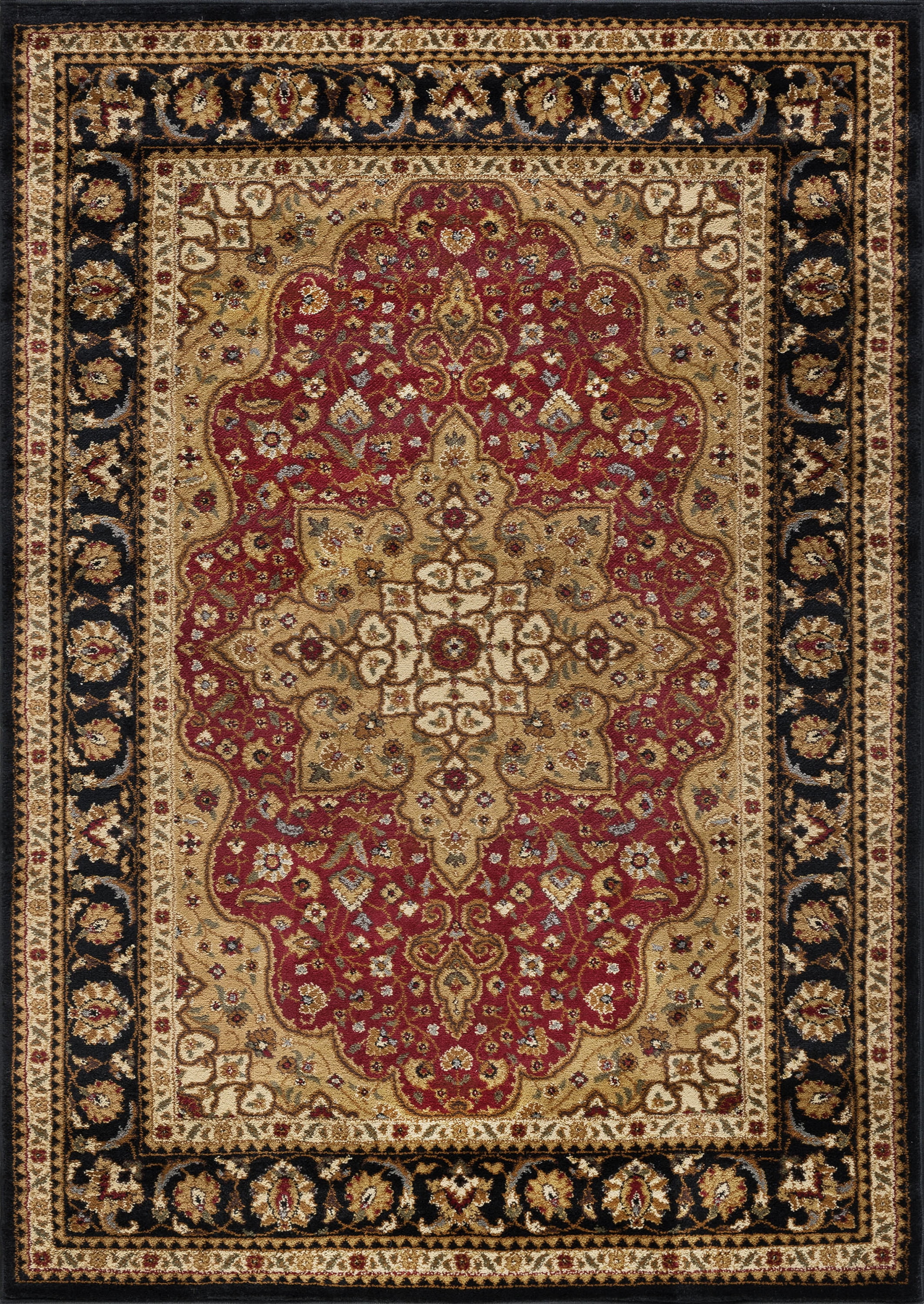 Traditional 5x7 Area Rug (5' x 7') Oriental Red, Black Living Room Easy to Clean