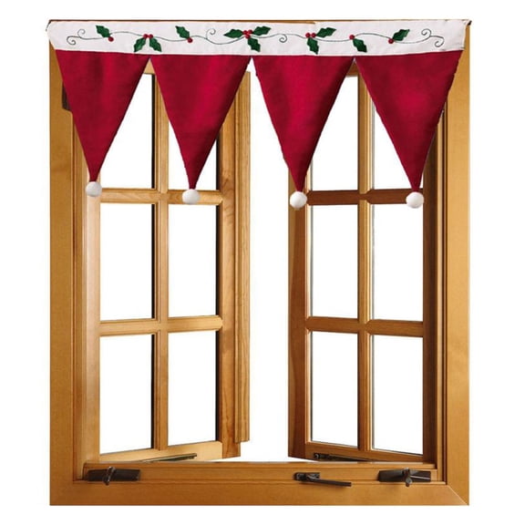 HONMEET Red Cloth Santa Hat Curtain Valance 90x42cm Festive Decoration 1 Pack
