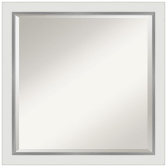 Eva White Silver Narrow Beveled Wood Bathroom Wall Mirror