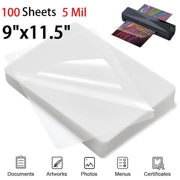 MFLABEL-100 Pack 5 Mil Thermal Laminating Pouches, 9"x11.5" Letter Size Clear Laminator Sheets